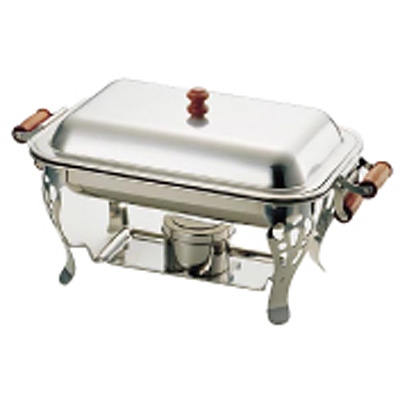 YUKIWA16  ステンレスステール18-8   角チェーフィングスタンド 三宝産業 YUKIWA UK 18-8 ステンレス 角チェーフィングデッシュ 木柄