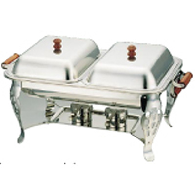 YUKIWA ステンレス製 木柄角チューフィングディッシュ（ダブル） ① 三宝産業 YUKIWA UK 18-8 ステンレス 角チェーフィングデッシュ 木柄