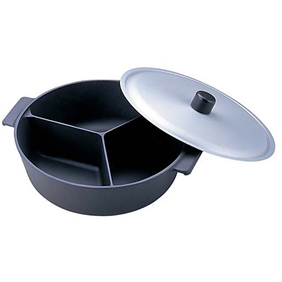 ヒキモト アルミ鍋のなべ 三槽式 フッ素加工 蓋付 30cm - 調理