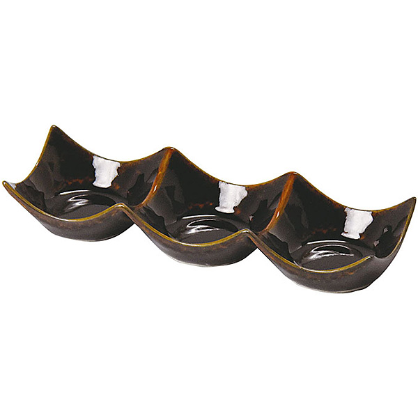 石目調 3連豆皿 約15cm 飴カラメル - 調理器具のSHOKUBI