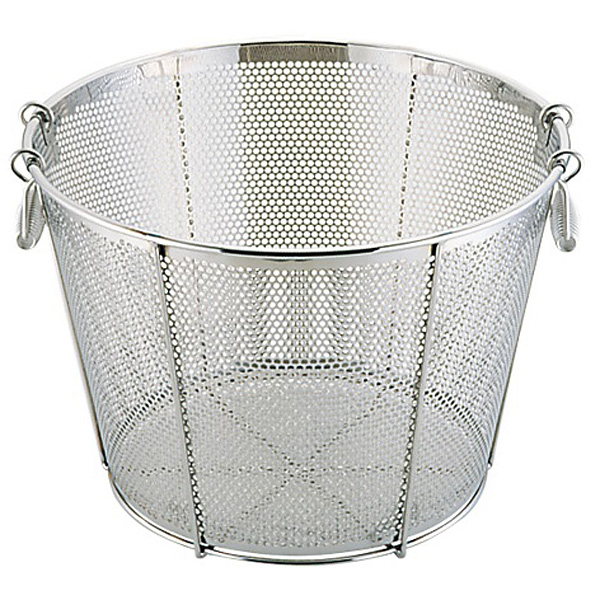 三宝産業 YUKIWA UK 18-8 ステンレス パンチング揚ザル 平底深型 補強