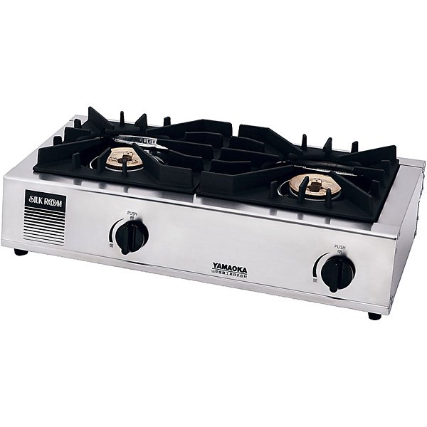 山岡 卓上2口ガスコンロ 都市ガス 山岡金属工業 ガッツNo.2 ガステーブル 2連 SK-2 LPガス - 調理器具の