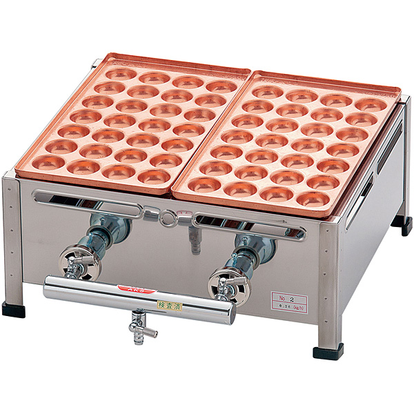 荒木金属製作所 銅 たこ焼機 18穴 Bタイプ LPガス 2連 - 調理器具のSHOKUBI