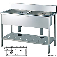 スギコ 2槽シンク バックガード付き 奥行750シリーズ SS-2S-157 幅