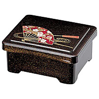 若泉漆器 耐熱 象足丼重 梨地新扇面内朱塗 U-1-13 - 調理器具のSHOKUBI