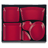 若泉漆器 尺1寸 長手へギ目松花堂用 6ツ仕切 朱天黒 1-366-3 - 調理