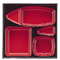 若泉漆器 8.5寸 松花堂用 DX仕切 朱天黒 1-395-6 - 調理器具のSHOKUBI