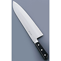 堺菊守 日本鋼 口金付 巾広厚口牛刀 両刃 30cm - 調理器具のSHOKUBI