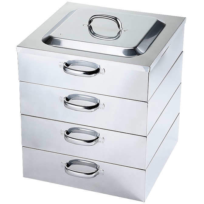 業務用　角型　ステンレス製　蒸し器　3段　せいろ PE 18-8 ステンレス 業務用角蒸器 3段 39cm - 調理器具のSHOKUBI