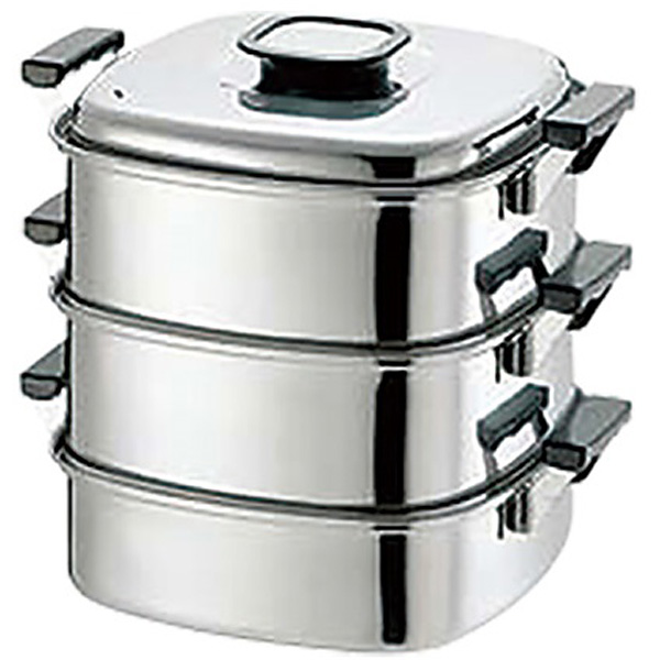 PE 18-0 ステンレス 角蒸器 2段 29cm - 調理器具のSHOKUBI