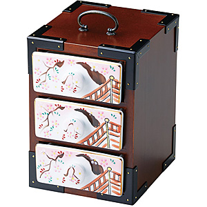 三段弁当 陶器引出 ×3ケ付 古代色・花式部 - 調理器具のSHOKUBI