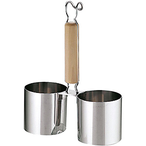 三宝産業 18-8 ステンレス かき揚げリング 木柄 2連 穴無 - 調理器具の