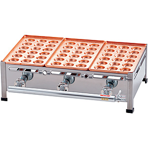 荒木金属製作所 銅 たこ焼機 18穴 Bタイプ LPガス 4連 - 調理器具のSHOKUBI