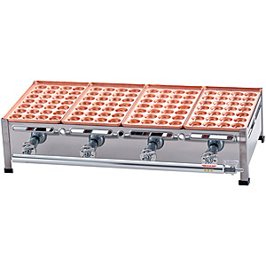 荒木金属製作所 銅 たこ焼機 28穴 Aタイプ LPガス 4連 - 調理器具のSHOKUBI