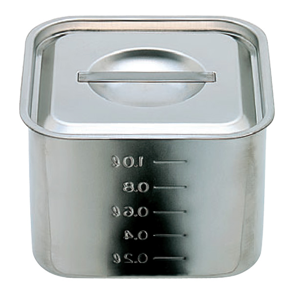 スギコ 18-8 ステンレス 角キッチンポット 浅型 目盛付 フタ付 SH-4218