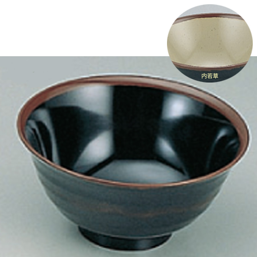 長次郎窯 メラミン 羽反り丼 大 φ172mm AN-60G 内若草 - 調理器具のSHOKUBI