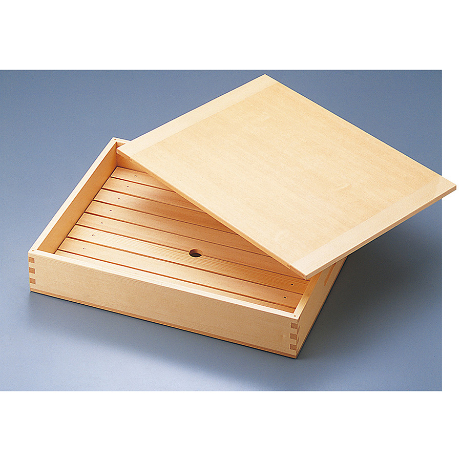 和菓子道具　木枠　蓋付き ネタ箱 目皿 木製蓋付 中 - 調理器具のSHOKUBI