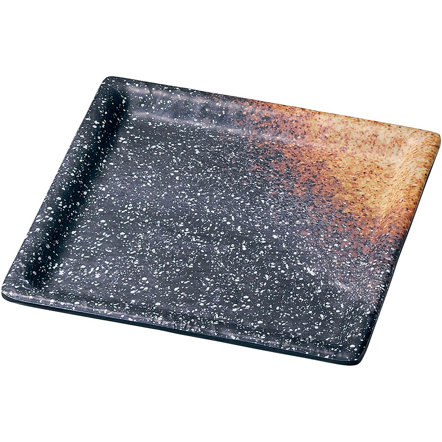 ユニバーサルエージェント 黒備前 メラミン 耐熱渕付四角皿 170mm 中