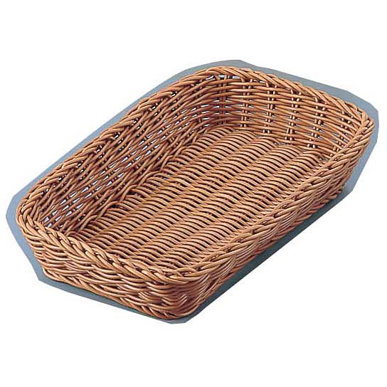 樹脂 バスケット 角長 40cm 浅型 91-004B ナチュラル茶 - 調理器具の
