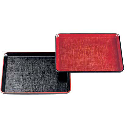 若泉漆器 ABS樹脂 8寸角盆 ノンスリップ加工 B-7-36 黒布目天朱 - 調理