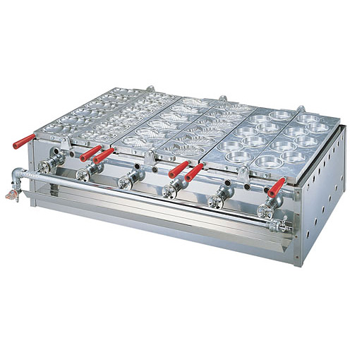 蜜元研究所 蜜元式 焼饅頭機 3連 都市ガス たこ焼 30穴 - 調理器具の