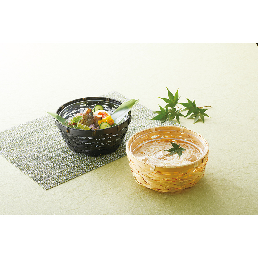 やたら編み篭 アクリルボウル付 黒竹 - 調理器具のSHOKUBI