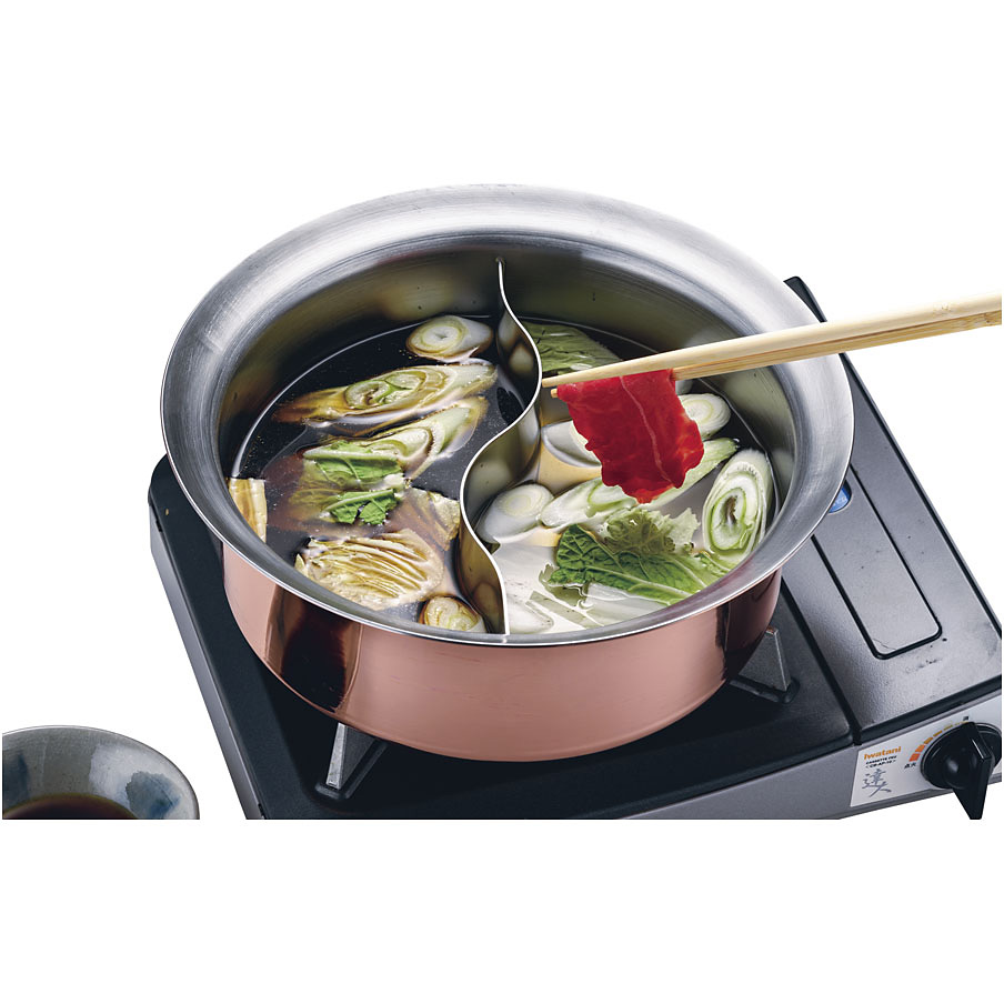 遠藤商事 TKG 銅メッキ IHしゃぶしゃぶ鍋 27cm 中仕切付 - 調理器具の